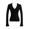 thumbnail image 3 of Women's Long Sleeve Shirts - V Neck Ribbed, Basic Casual for Fall/Winter, 3 of 3