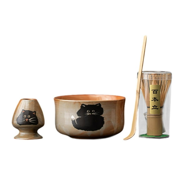 Kit para preparar té matcha con batidor y cuenco, cerámica artesanal y bambú, utensilios únicos de regalo con soporte para batidor cuenco para matcha. cuenco 125x66cm