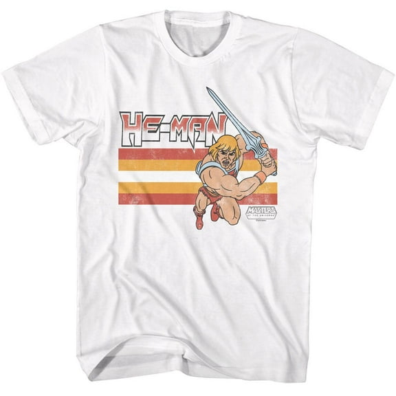He-Man Retro Stripes Men's T Shirt (White, AdultL)