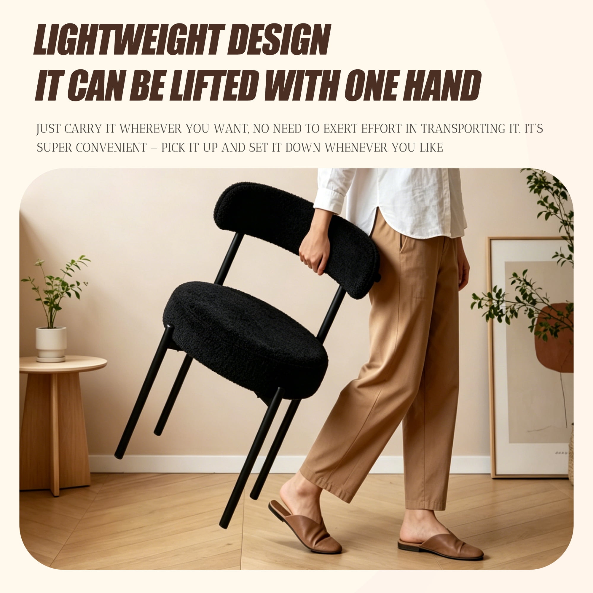 Medieval Modern Dining Chair Set of 4, Round Seat Cushions Black Metal Legs Curved Back, for Restaurants Dining Rooms Kitchen Home, Easy to Assemble, Black