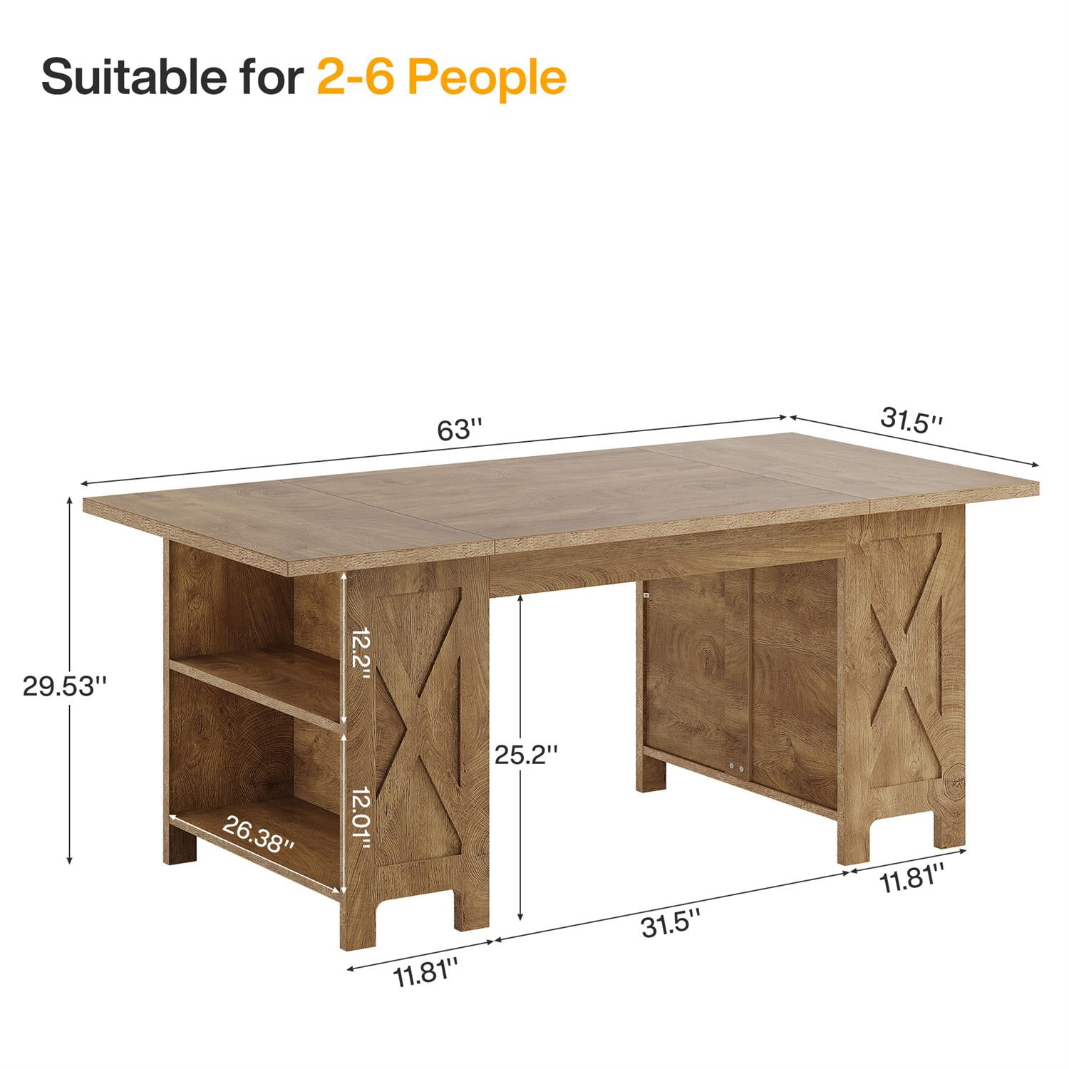 Demi Bonn 62" Large Rustic Wood Desk, Spacious Home Office Writing Station, Durable Workstation Table for Home & Office, Brown