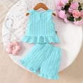 thumbnail image 4 of Amidoa Girls 2 Piece Outfits Summer Clothes Tank Top Sleeveless Solid Color Cute T-Shirt and Casual Shorts Kids Clothing Sets Sky Blue Size 6, 4 of 9