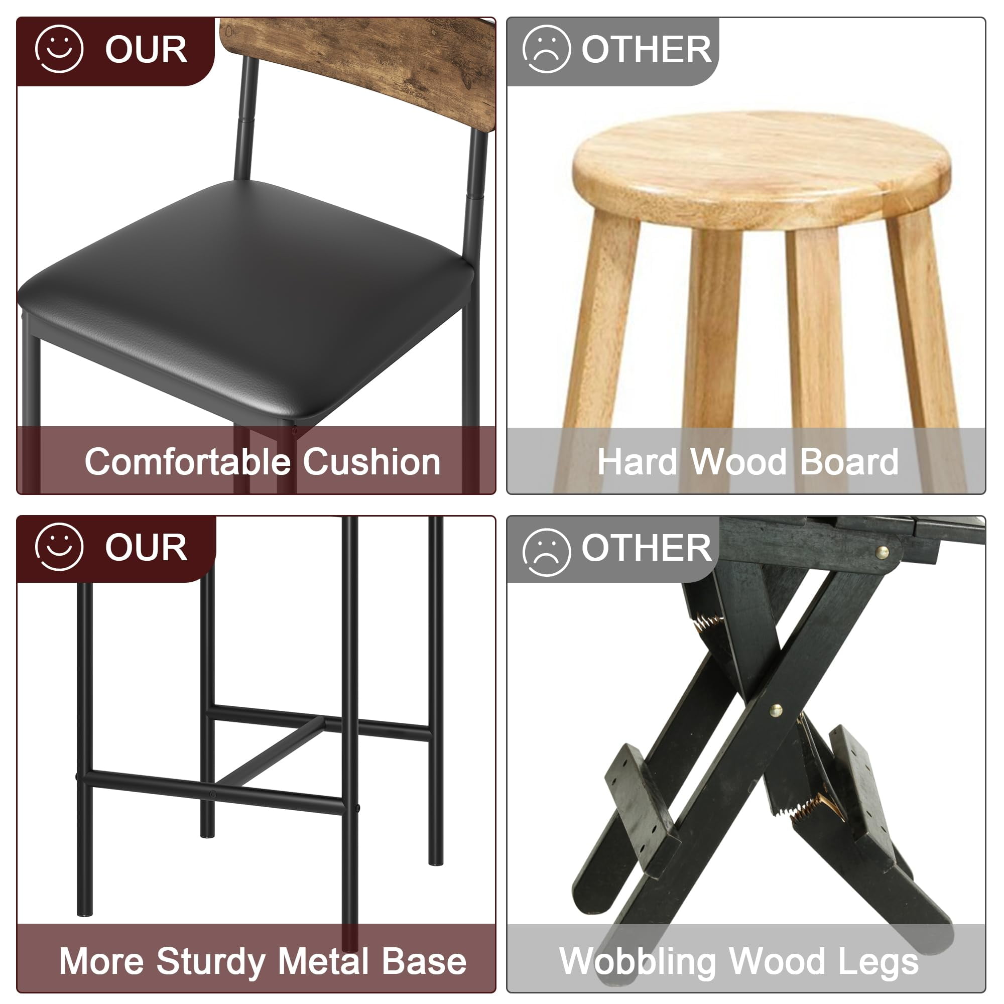 Maritcute Bar Stools Set of 4, Kitchen Bar Stools with Footrest, PU Upholstered Counter Height Barstools, Bar Chairs with Back for Kitchen Island, Apartment, Counter Bar, Easy Assembly