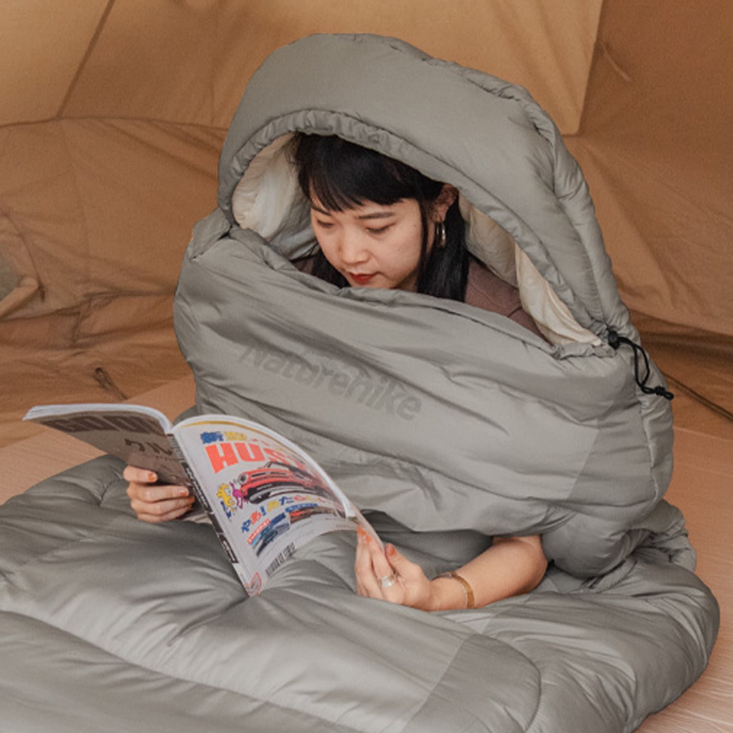 Naturehike, Cotton Sleeping Bag with Arm Holes,  Oversize Sleeping Bag for Adults with Hood, Extra Wide Wearable Cotton Sleeping Bag, Skin-friendly, Machine Washable, For Home/Office/Travel/Camping