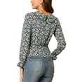 thumbnail image 3 of Allegra K Women Floral Peplum Top Peter Pan Collar Chiffon Smocked Blouse Navy Blue 2XL, 3 of 5
