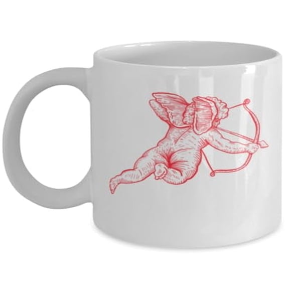 Valentines Day 11 oz Coffee Mug - Cupid Shooting Arrow Love Gift White Ceramic