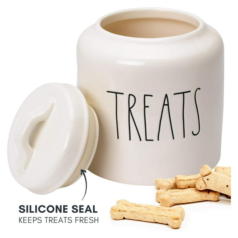 Rae Dunn Cat-Treat or Dog-Treat Jar, Ceramic Jar and Lid Set for