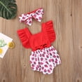 thumbnail image 4 of Douhoow Newborn Girls Jumpsuit Baby Ruffle Romper Backless Cherry Print Bodysuit with Headband, 4 of 7