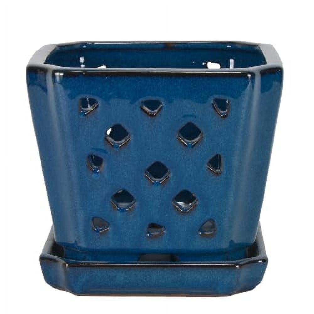 W&W Orchid Pot with Holes and Saucer for Orchid Repotting and Better Grow, Blue, 7 Inches