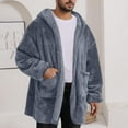 thumbnail image 3 of Chiccall Mens Fuzzy Jacket Oversized Open Front Hooded Fleece Coat Thermal Warm Outwear with Pockets, 3 of 5