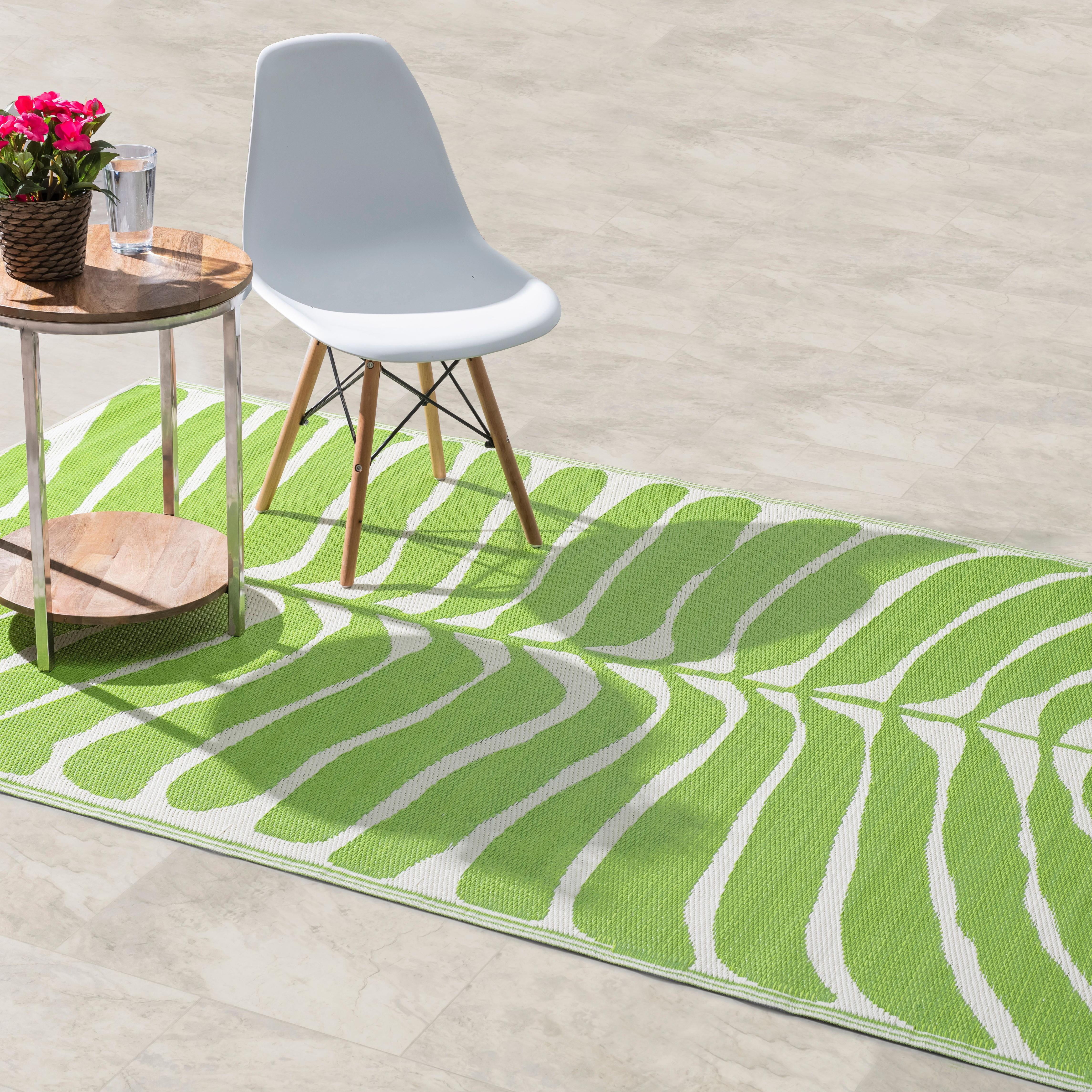 Fab Habitat Outdoor Rug - Waterproof, Fade Resistant, Crease-Free - Premium Recycled Plastic - Tropical Leaf Botanical - Patio Porch Balcony Deck - Hilo - Green - 8 x 10 ft