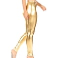 thumbnail image 3 of Sakkas Footless Liquid Wet Look Shiny Metallic Stretch Leggings - Gold - Small, 3 of 6