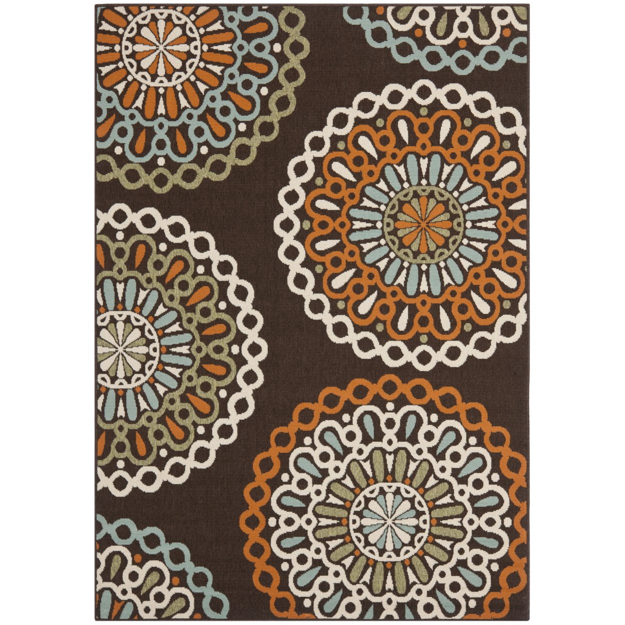 SAFAVIEH Veranda Axum Geometric Indoor/Outdoor Area Rug, Chocolate/Terracotta, 5'3" x 5'3" Square
