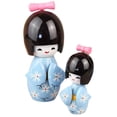 thumbnail image 3 of Jiibva 3Pc Blue Kimono Wooden Dolls Decorative Figurine Traditional Asian Geisha Statue for Home Wedding, 3 of 7
