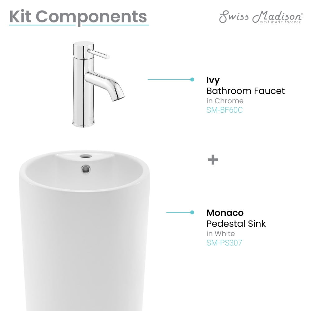 Swiss Madison Well Made Forever SM-SK307-60C - Monaco Circular Basin Pedestal sink Bundle