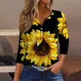 thumbnail image 2 of Women's Casual Sunflower Print Henley Shirt 3/4 Sleeve V Neck Button Down Blouse Loose Fit Tops for Spring Summer, 2 of 5