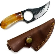 Titan International Knives 1080 High Carbon Steel Skinning Knife with Burnt Bone Handle Material Fixed Blade Skinner Perfect EDC Hunting and Outdoor Camping with Leather Sheath