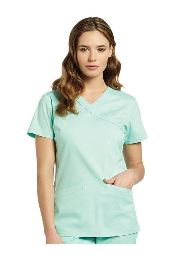 Allure by White Cross Women's Mock Wrap Knit Side Panel Solid Scrub Top