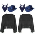 thumbnail image 5 of iiniim Girls Cowboy Cowgirl Halloween Costume Wild Western Sheriff Tassels Fringe Coat with Bandana Hat Outfits Black&Blue 10, 5 of 7