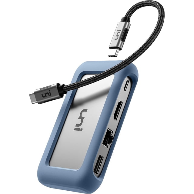 uni USB C Hub Adaptador multipuerto USB C Ethernet 8 en 1 4K HDMI 1Gbps Ethernet USB 3.0 Lector de tarjetas SD/MicroSD Hasta 100W PD Compatible con MacBook Pro iPad Pro Galaxy S24/S23 y más 0.7FT