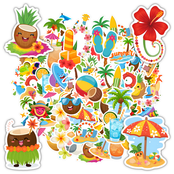 35pcs-50pcs Hawaiian Stickers Stationery Stickers Cute Animal Decals Graffiti Decals for Laptops Suitcase Notebook