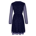 thumbnail image 5 of YUGYXL Women's Sparkly Mini Dress Mesh Long Sleeve V-Neck High Waist A-Line Dresses Evening Party Glitter Clothes Navy XXL, 5 of 9
