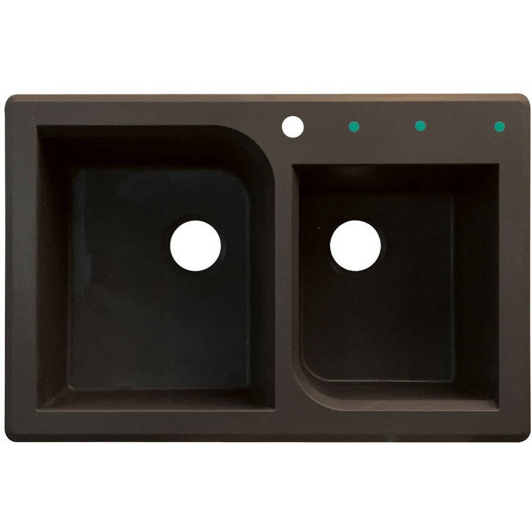 Transolid Radius 33in x 22in silQ Granite Drop-in Double Bowl Kitchen Sink with 3 ABD Faucet Holes, In Espresso