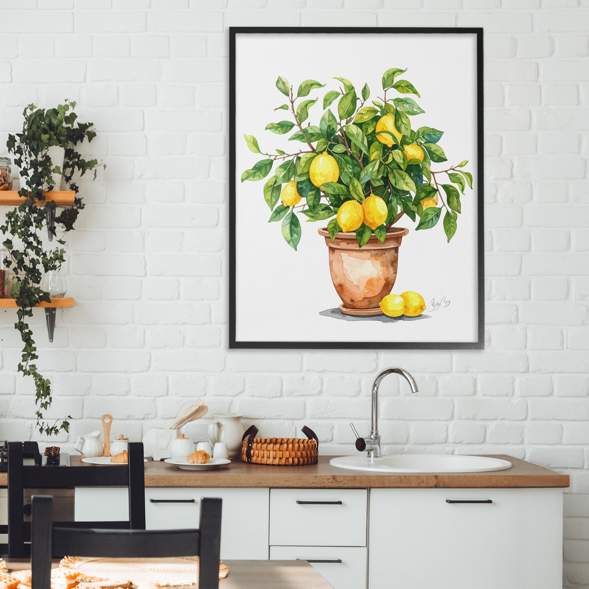 Stupell Industries Potted Lemon Tree Black Framed Giclee Art, design by Shelly Craig