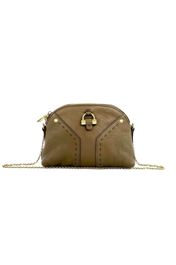 Pre-Owned YVES SAINT LAURENT Muse Leather Chain Shoulder Bag Accessory Pouch Beige 2921a