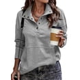 thumbnail image 1 of Sudadera SHEWIN, talla grande, cuello en V, para mujer, gris, 1 of 5
