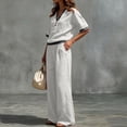 thumbnail image 6 of Cagogo Women Plus Size 2 Piece Set V Neck Short Sleeve Top Wide Leg Pants Casual Summer Boho Vacation Outfits Loose Matching Lounge Sets Tracksuits Travel Cruise Clothes, White 2XL, 6 of 7