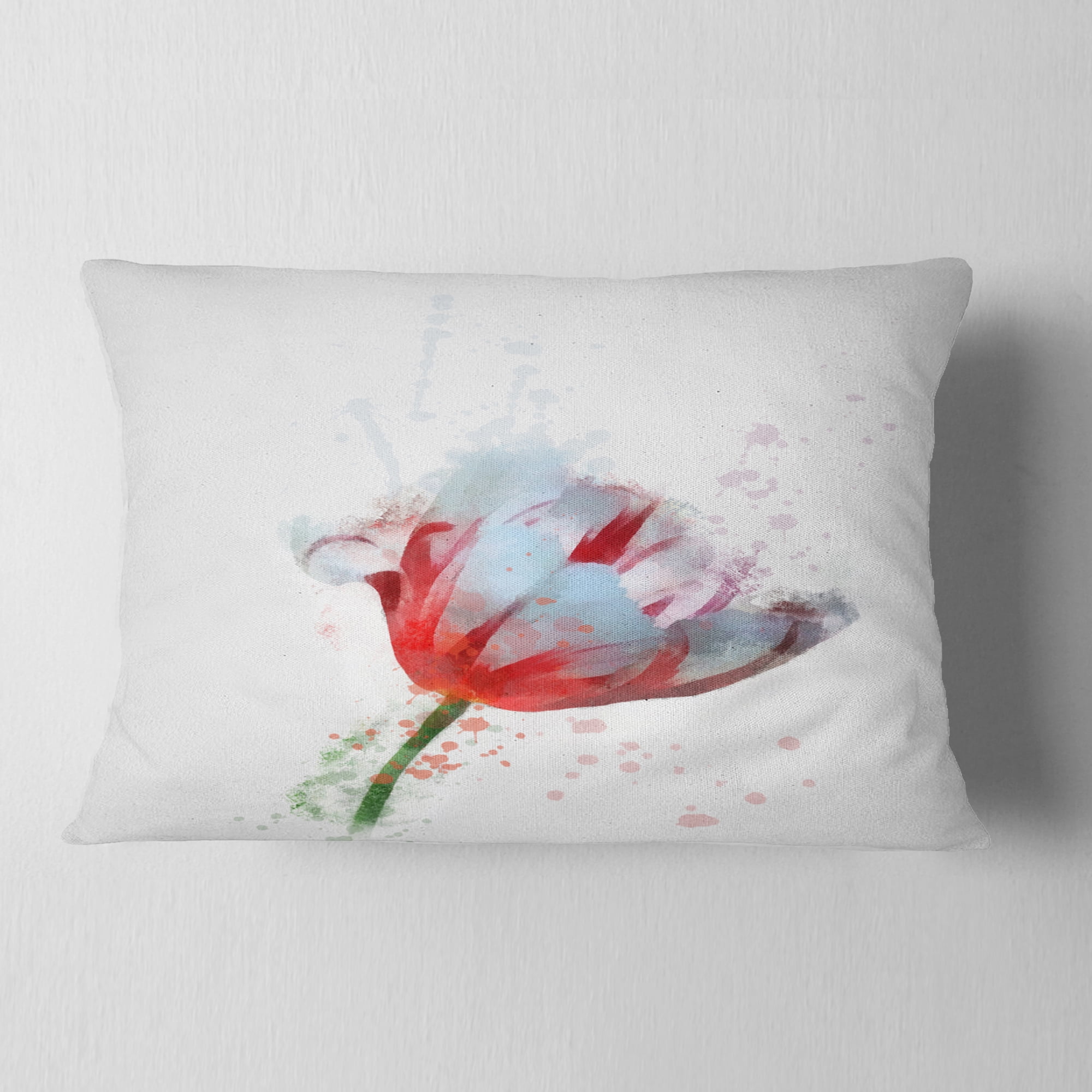 Designart Beautiful Red White Flower Sketch - Floral Throw Pillow - 12x20
