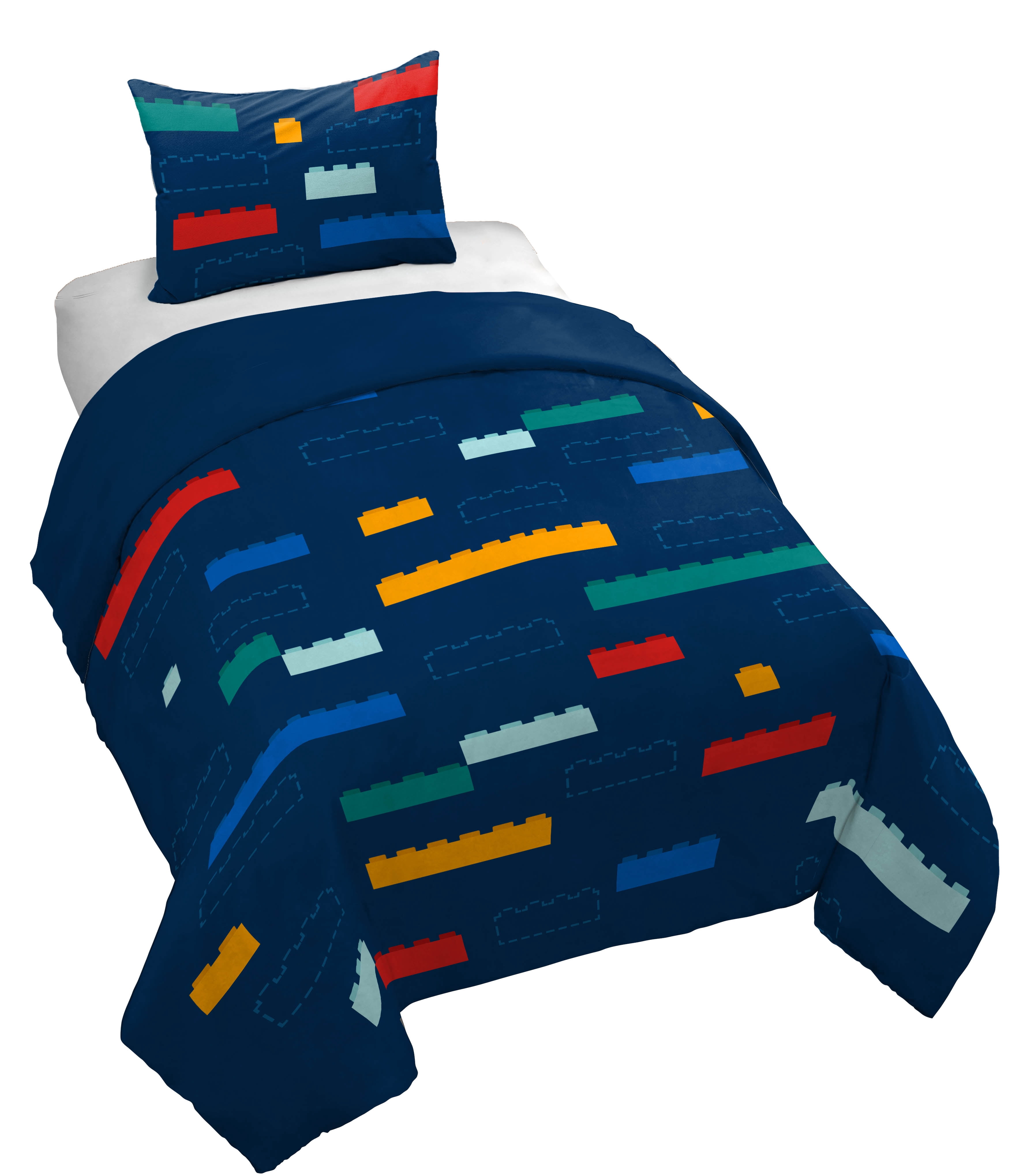 LEGO®, Brick Stripe, Navy, Kids Quilt and Sham Bedding Set, Twin/Full