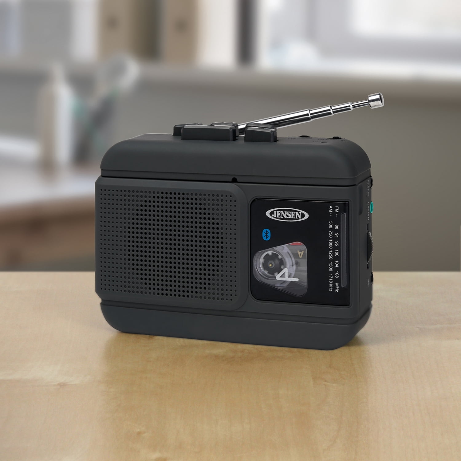 JENSEN Portable Bluetooth Personal Cassette Player/Recorder with Built-in Speakers, AM/FM Radio, Line Output, and Earbuds