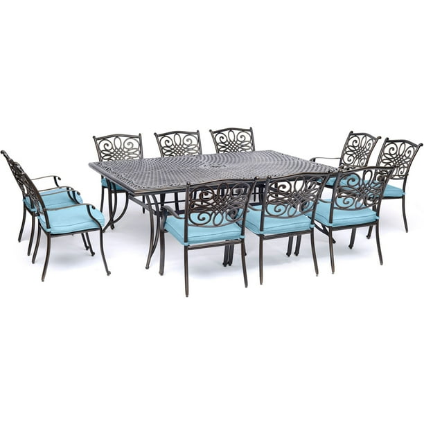 Hanover Traditions 11-Piece Outdoor Dining Set with Cast-Top Table and