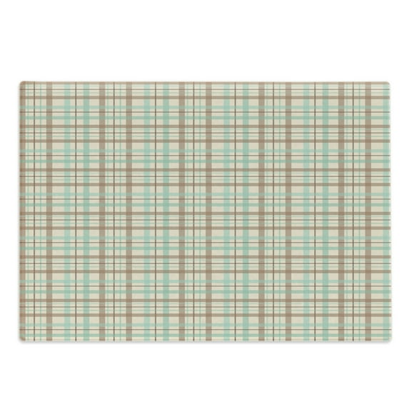 Plaid Cutting Board, Scottish Country Style Tartan with Abstract Design Diagonal Striped Lines, Decorative Tempered Glass Cutting and Serving Board, Large Size, Brown Mint Green Beige, by Ambesonne