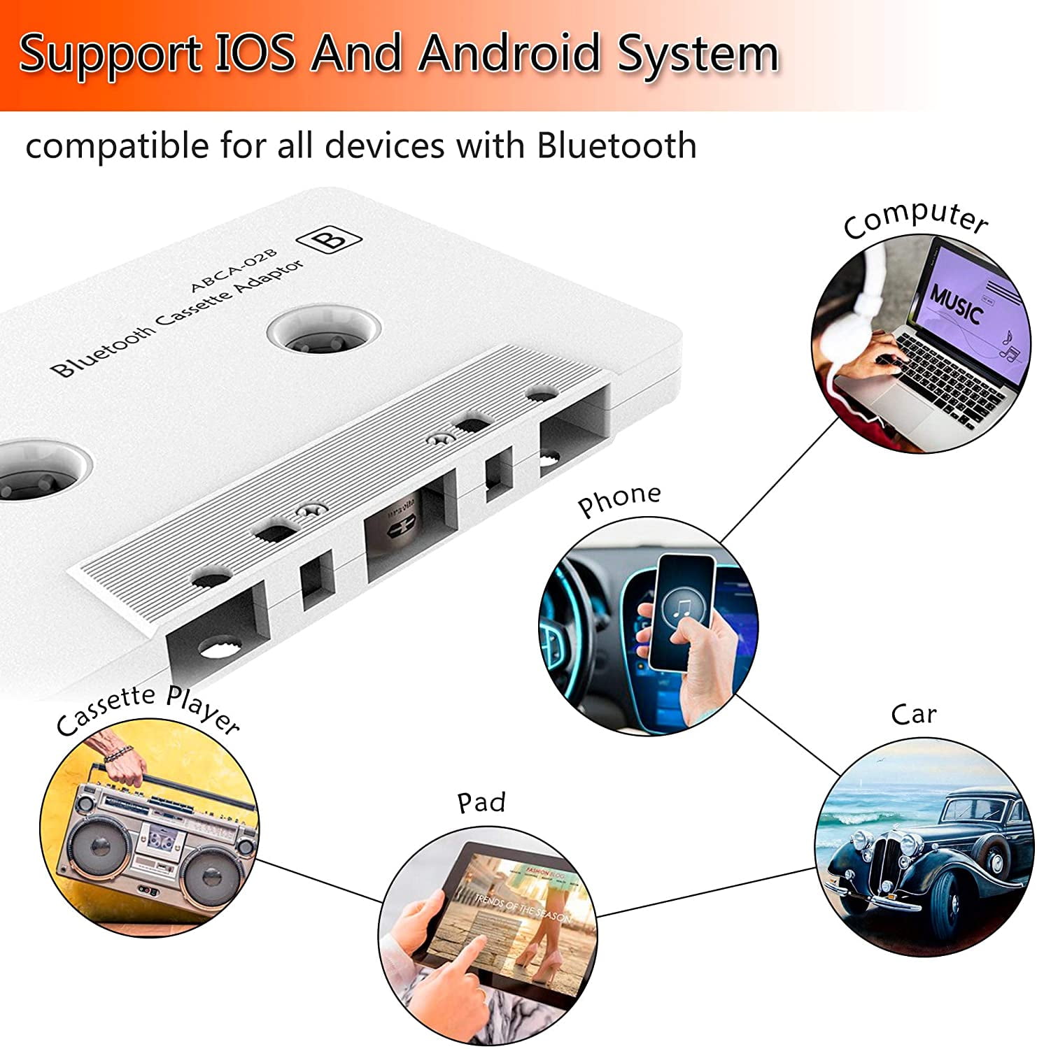 Car Audio Bluetooth Cassette Adapter, Tape Player Bluetooth 5.0