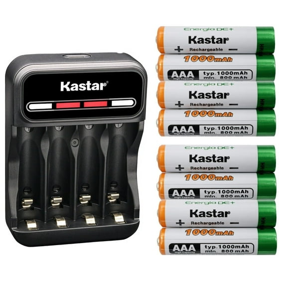 Kastar 8-Pack AAAJ 1.2V 1000mAh Ni-MH Battery and CMH4 Charger Compatible with Two Way Radio Battery Uniden GMR2838-2CK, Remotes Mice, Garden Decorations
