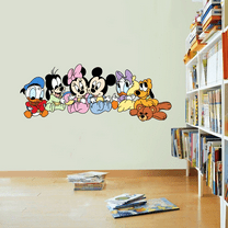 Walt Diney Characters Group Photo Mural Art Vinyl Wall Decal | 16" x 40" Removable Mickey Minnie Donald Daisy Goofy And Pluto Cartoon Characters Kids Bedroom Nursery Sticker Decoration