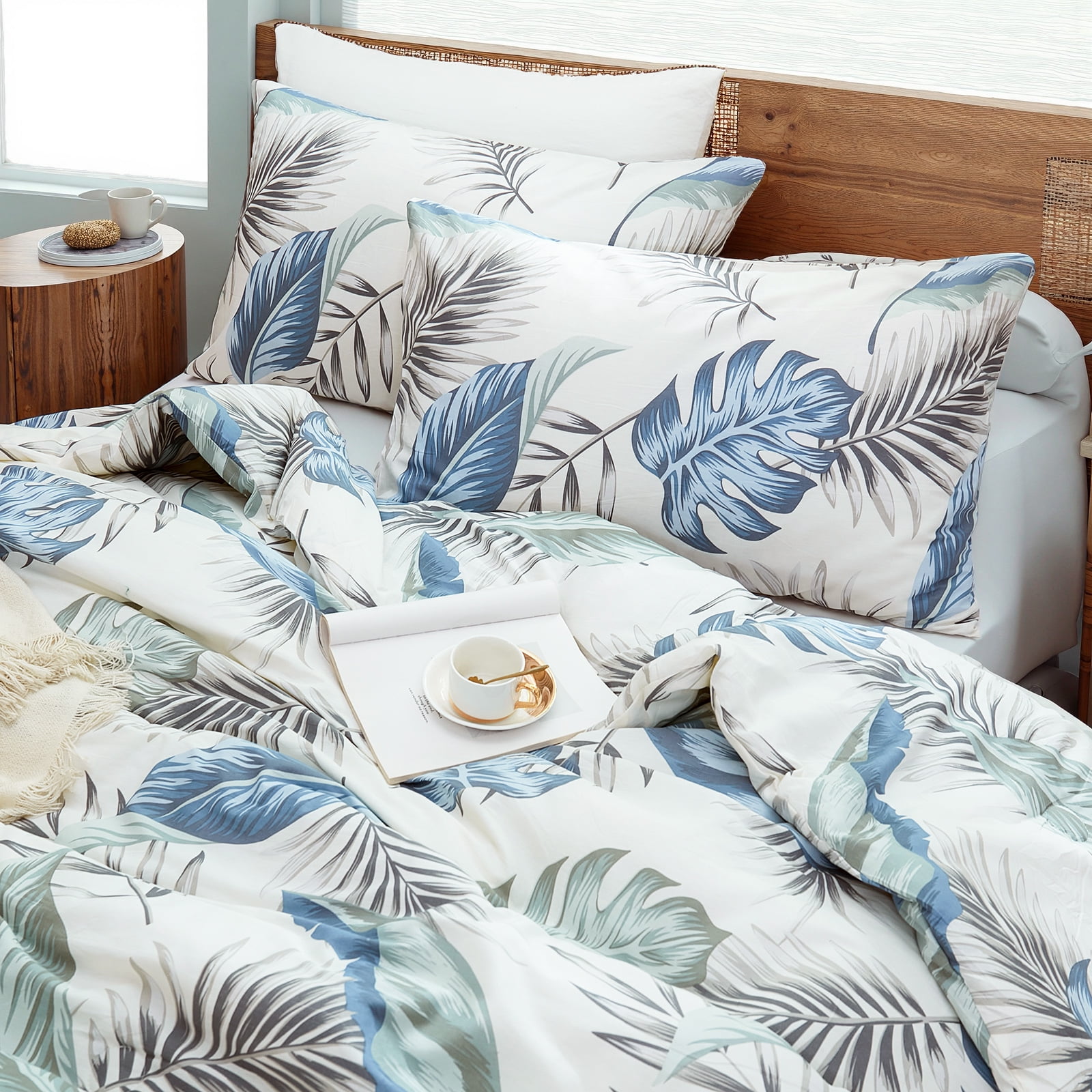 100% Cotton Comforter Set Queen Size, Botanical Floral Comforter with 2 Pillowcases, Vintage Garden Flowers Pattern, Soft Breathable Bedding for All Seasons