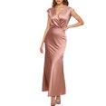 thumbnail image 1 of Vestido largo sin espalda con cuello en V de satén para mujer - Elegante para invitada de boda, 1 of 6