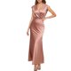 thumbnail image 1 of Vestido largo sin espalda con cuello en V de satén para mujer - Elegante para invitada de boda, 1 of 6