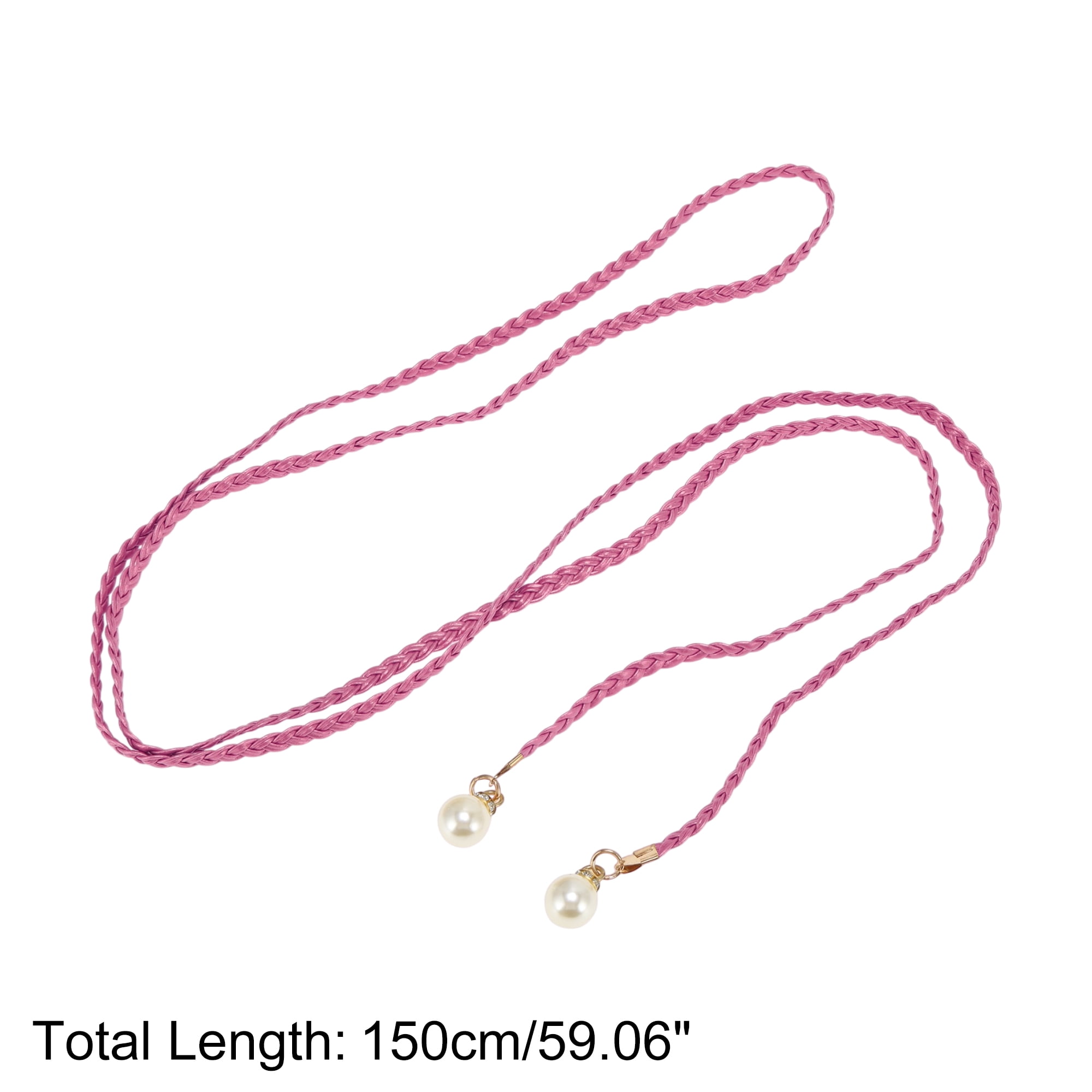 Unique Bargains Stylish Pearl Braiding Woven Rope Belt for Outfits 1 Pc Rose Red