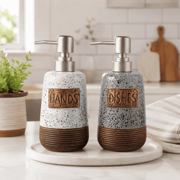 Soap Dispenser for Kitchen Sink, Dish Soap Dispenser, Hand and Dish Soap Dispenser Set, Kitchen Sink Soap Dispenser, Kitchen Decor and Accessories, Vintage Ceramic Dispenser for Bathroom Farmhouse