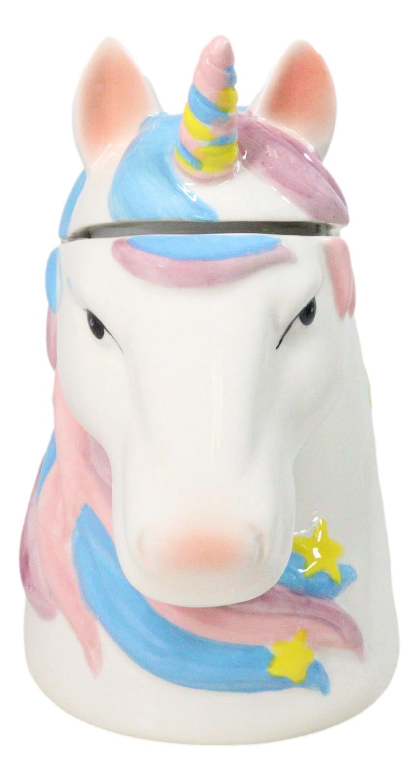 Sacred Purity White Unicorn With Rainbow Mane Horn Ceramic Cookie Jar Figurine