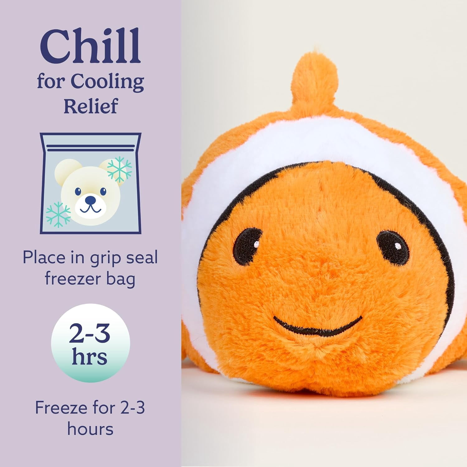 warmies 13” Clown Fish Stuffed Animal, Microwavable Heated Plushies and Weighted Soft Plush Toys