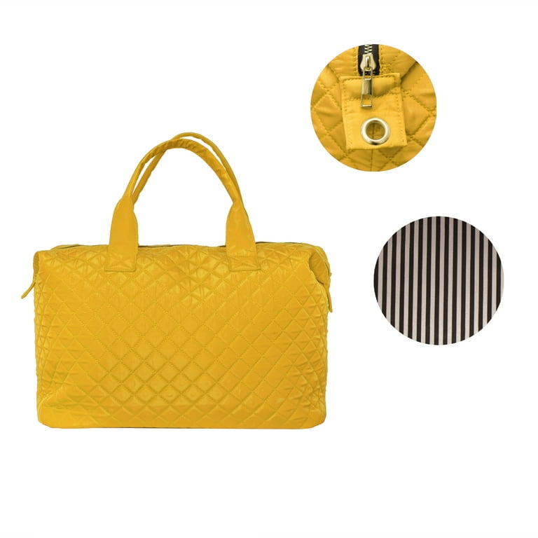 Alexis Bendel Yellow Checkered Nylon Duffle Tote Bag