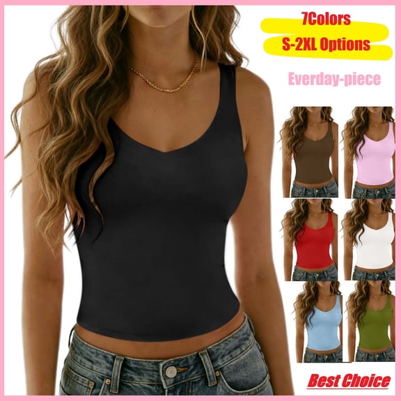 ZHYou Womens Tank Tops Summer Slim Fit Spaghetti Strap V-Neck Tummy Control Basic Camisole,Black,Size L