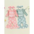 thumbnail image 4 of Aojekbee Baby Girls Fall Outfits Letter Print Long Sleeves Romper and Elastic Daisy Flared Pants Headband Set 3 Piece Clothes, 4 of 10