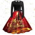 thumbnail image 2 of SRZYMJ 1950s Vintage Christmas Dress for Women Christmas Trees Print Patchwork Plus Size Long Sleeve Prom Dress with Belt, 2 of 3
